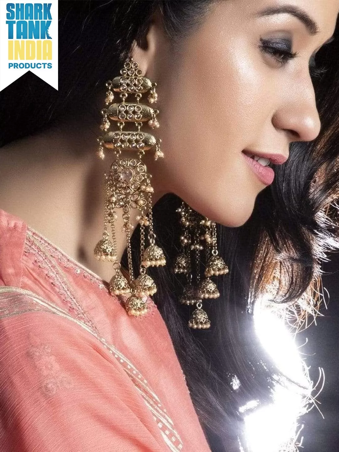 Meera Chopra in Rubans Gold Plated Pearl Embellished Jhumka