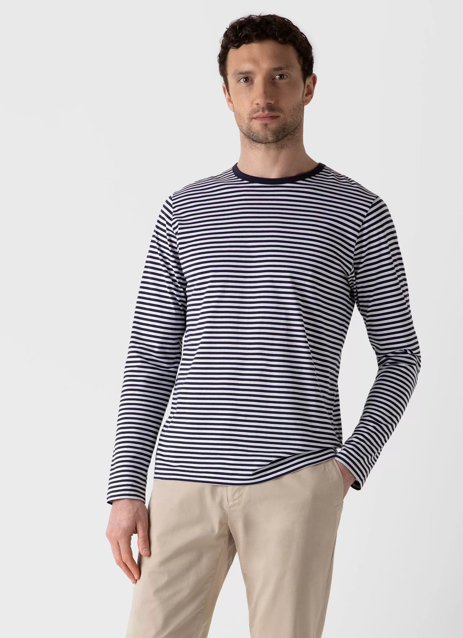 Men's Classic Long Sleeve T-shirt in Navy/White English Stripe