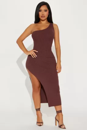 Milena Metallic Sweater Midi Dress - Brown