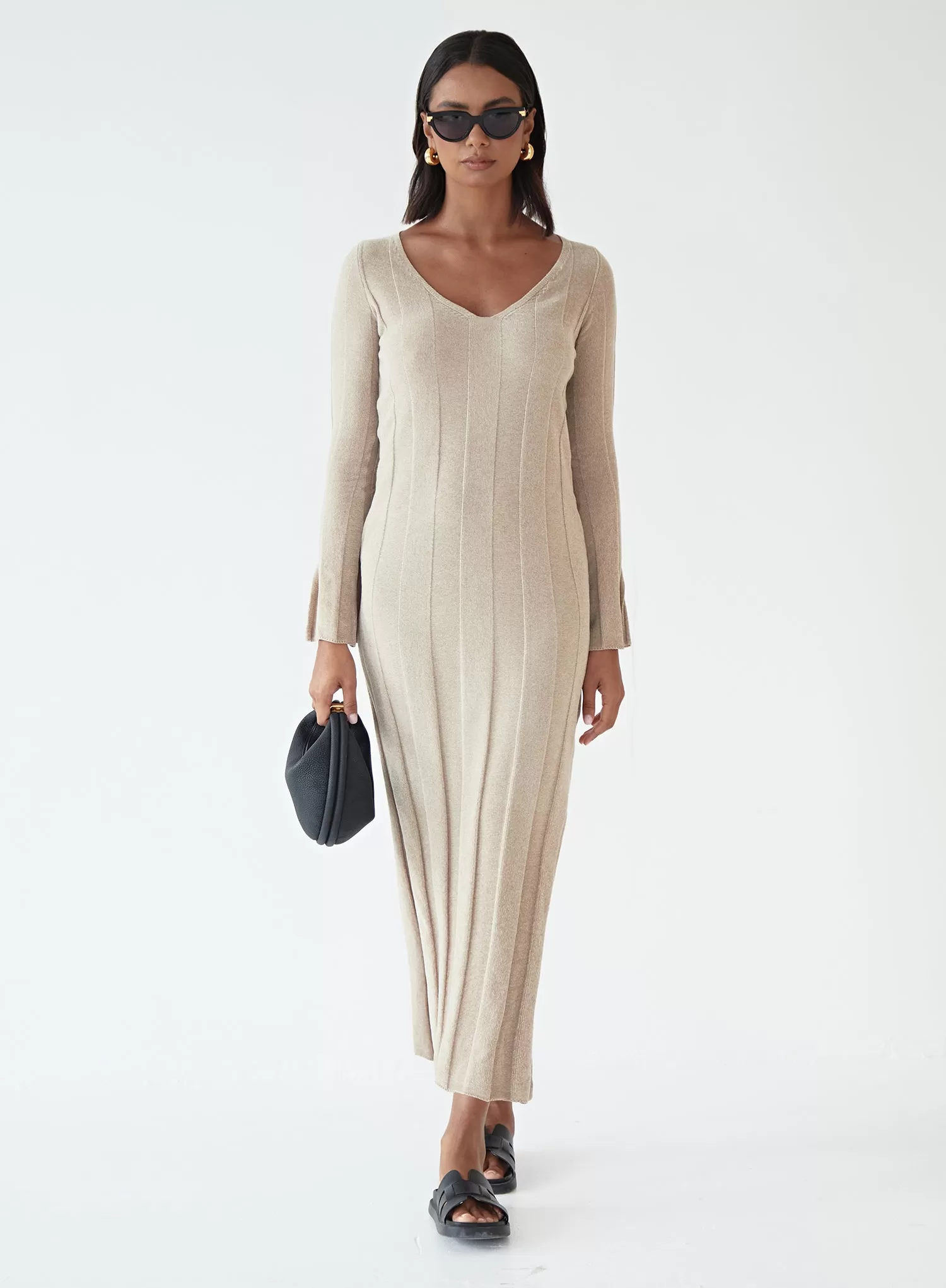 Mocha Boucle Knit Midi Dress - Nyrobi