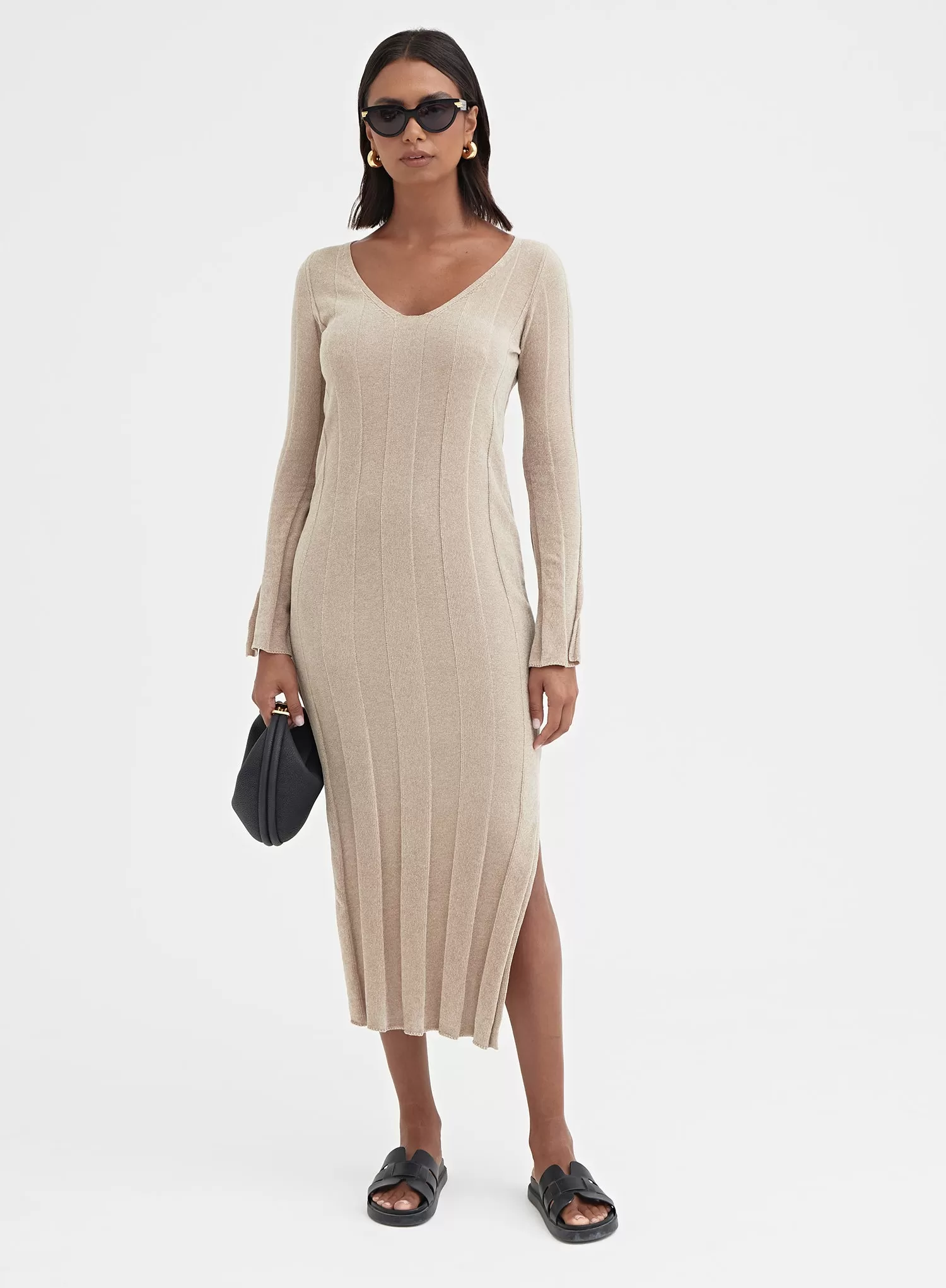 Mocha Boucle Knit Midi Dress - Nyrobi