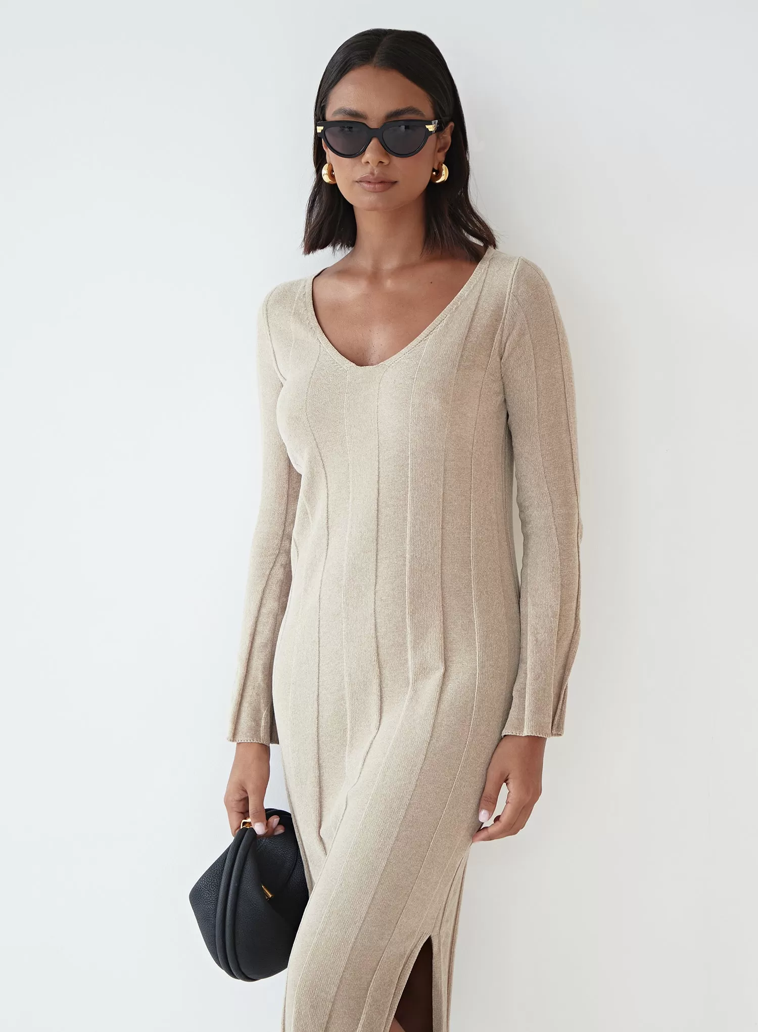 Mocha Boucle Knit Midi Dress - Nyrobi