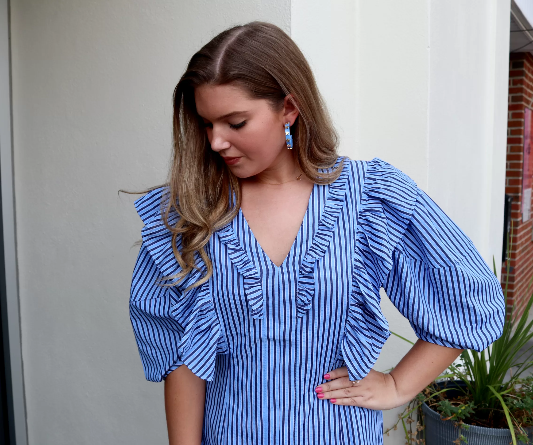 Molly Ruffle Dress | Blue Stripe