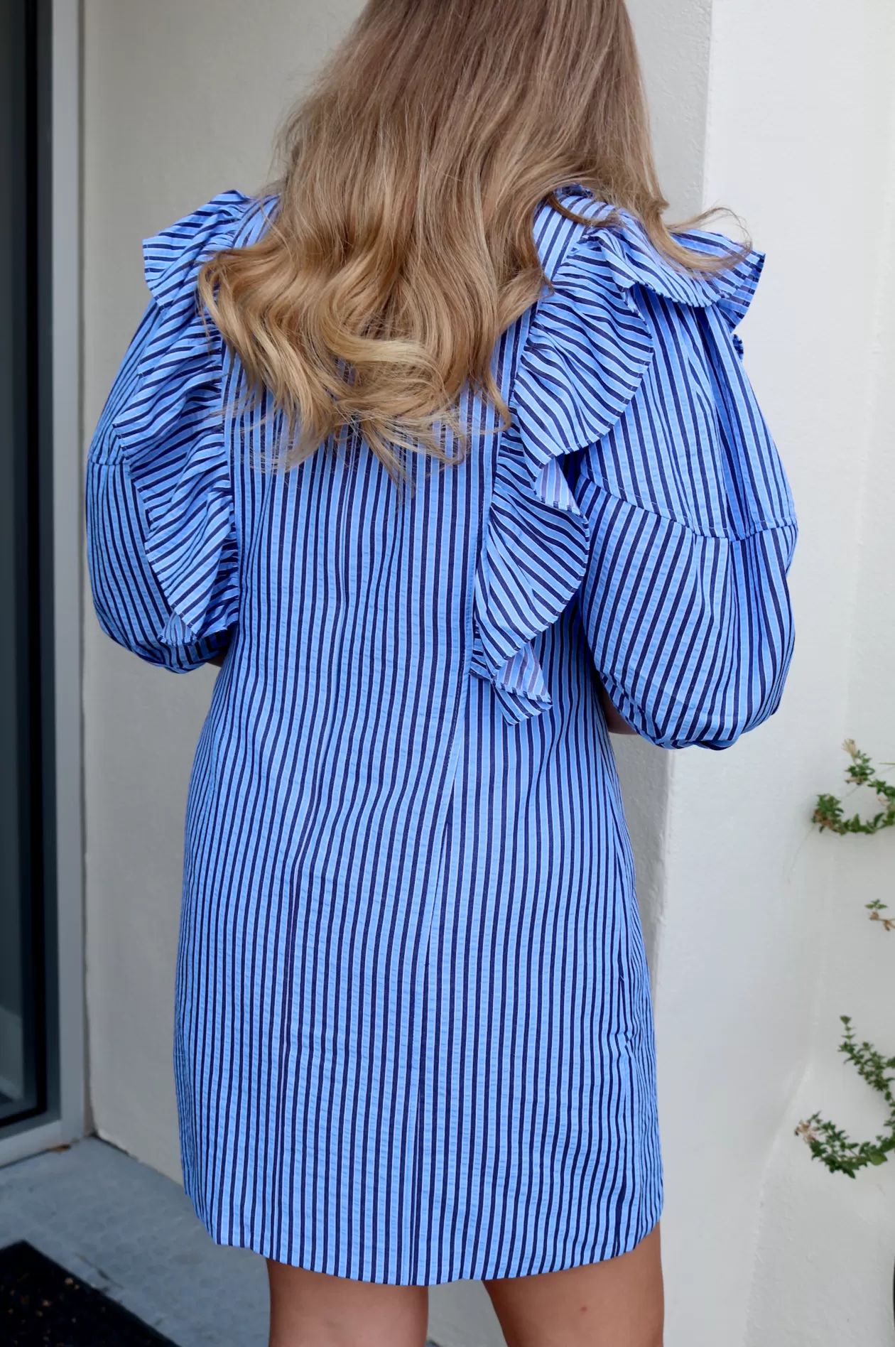 Molly Ruffle Dress | Blue Stripe