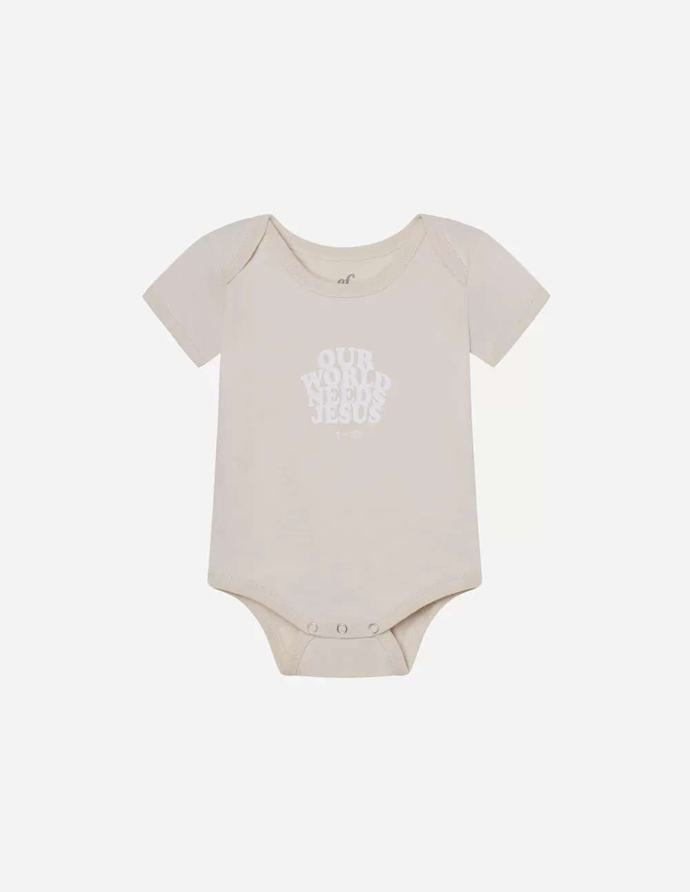 Our World Needs Jesus Beige Onesie