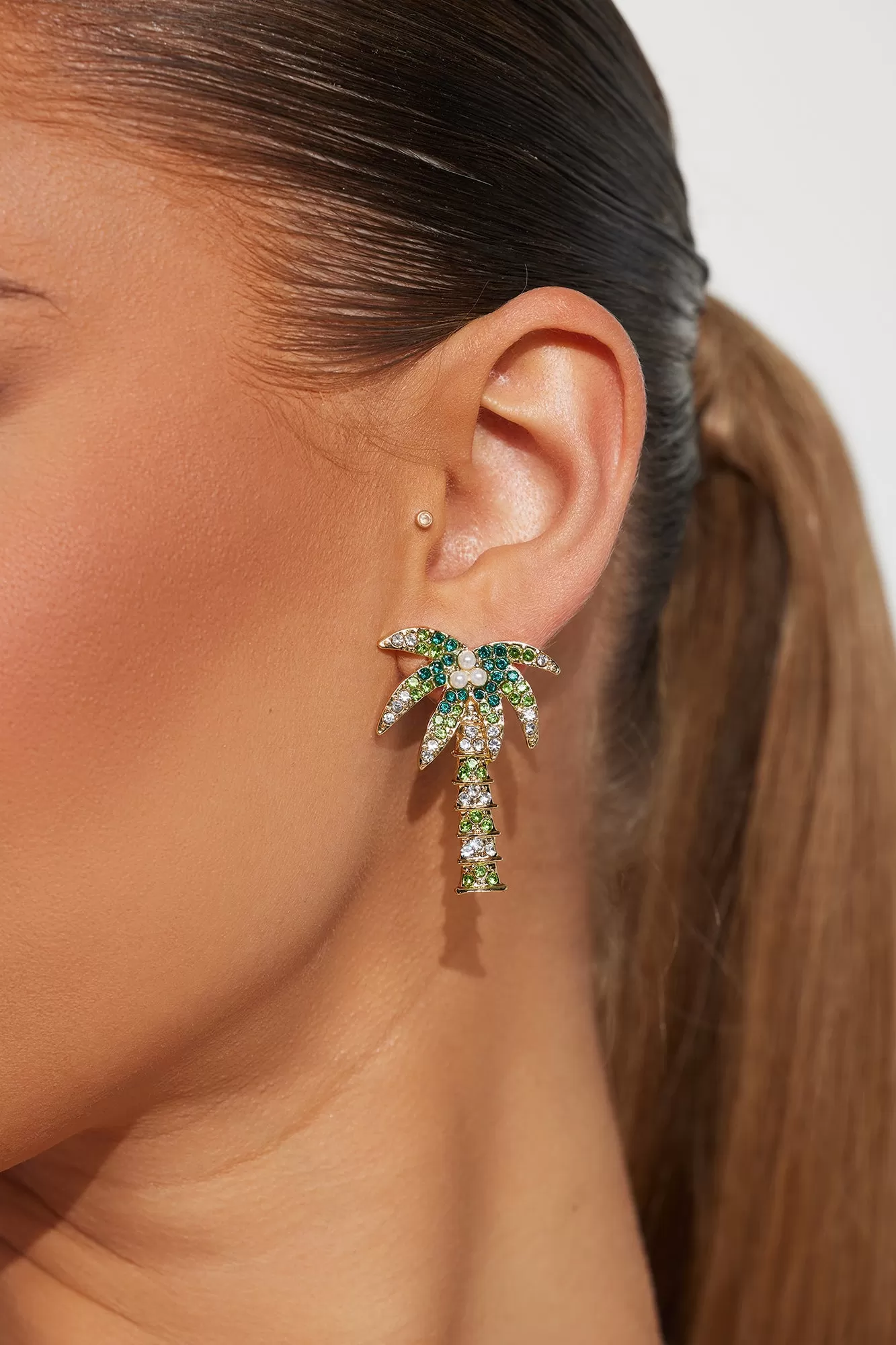 Palm Tree Resort Earrings - Gold/Green