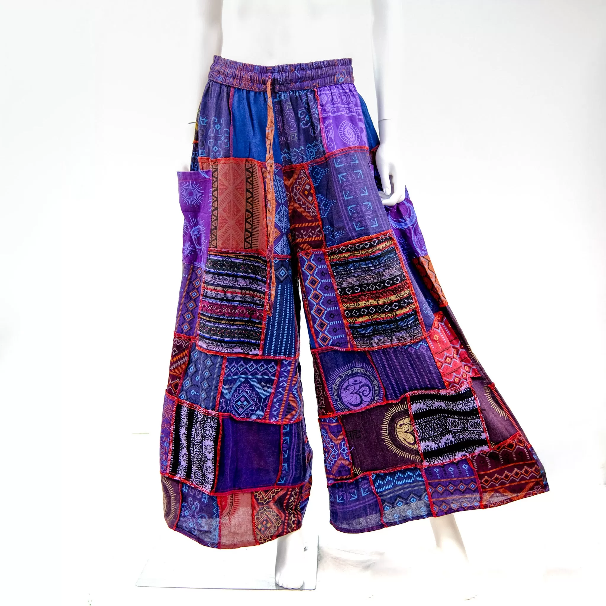 Patchwork Earth Tone Wide Leg Pants