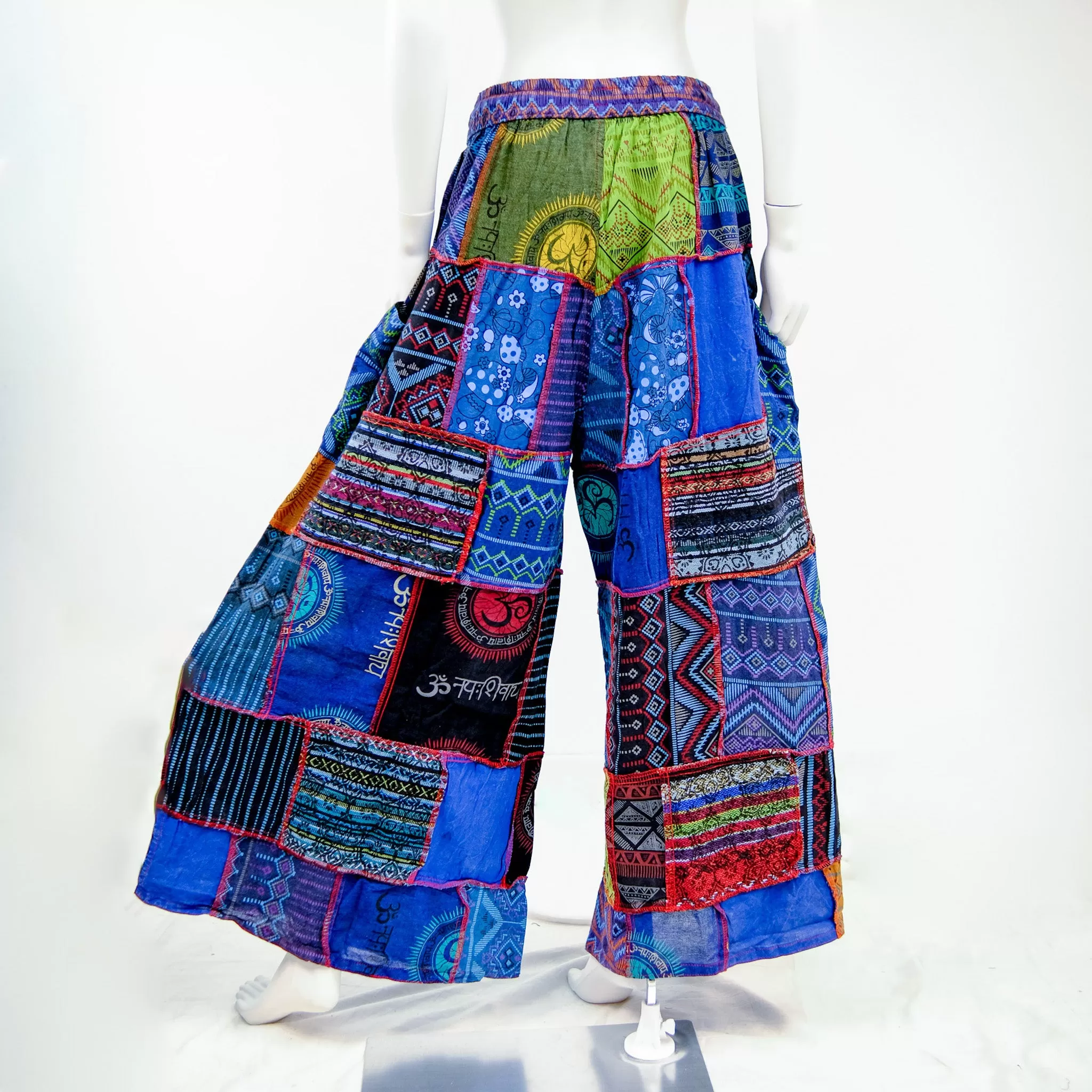 Patchwork Earth Tone Wide Leg Pants