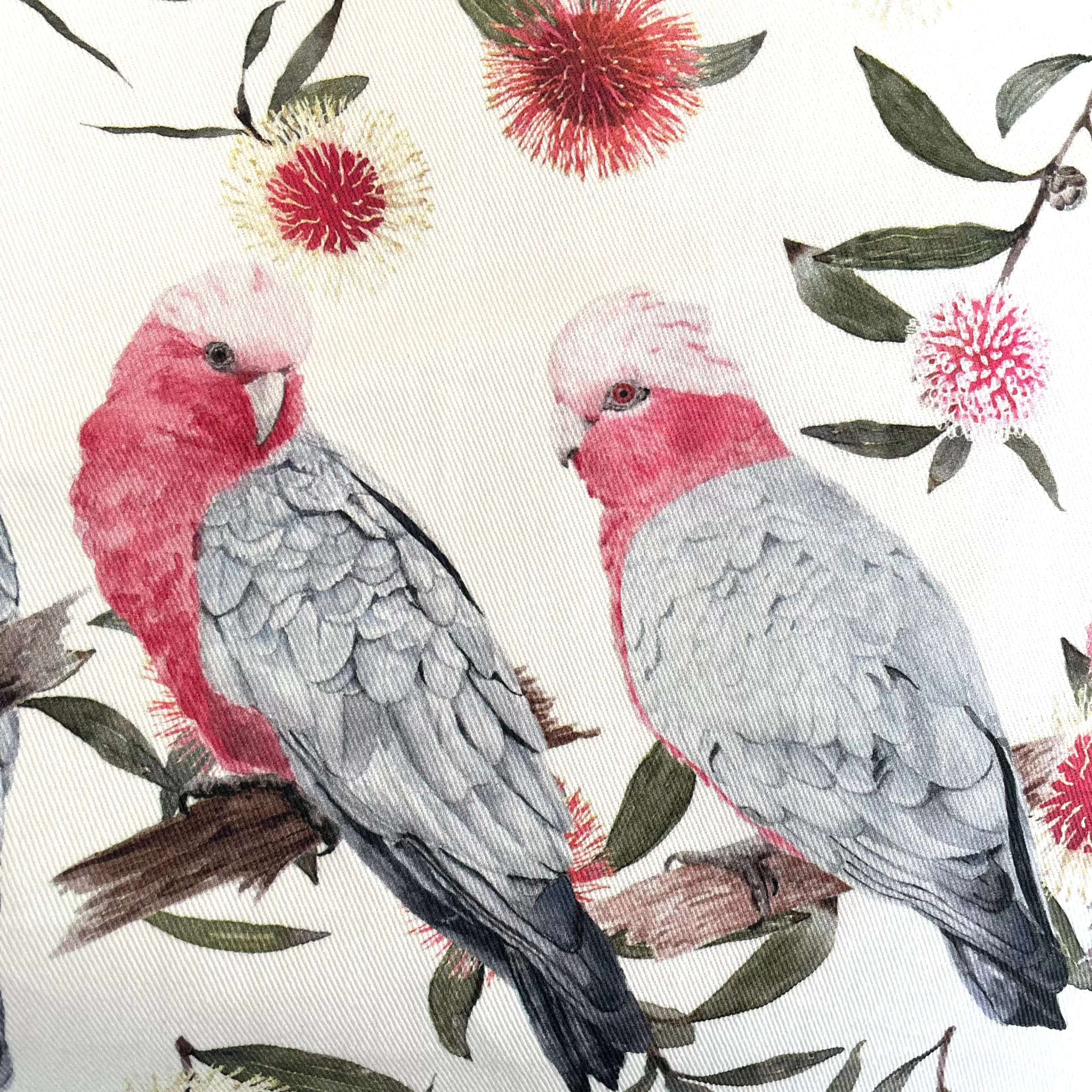 Pink and Grey Galah's Cushion Cover Cotton Drill