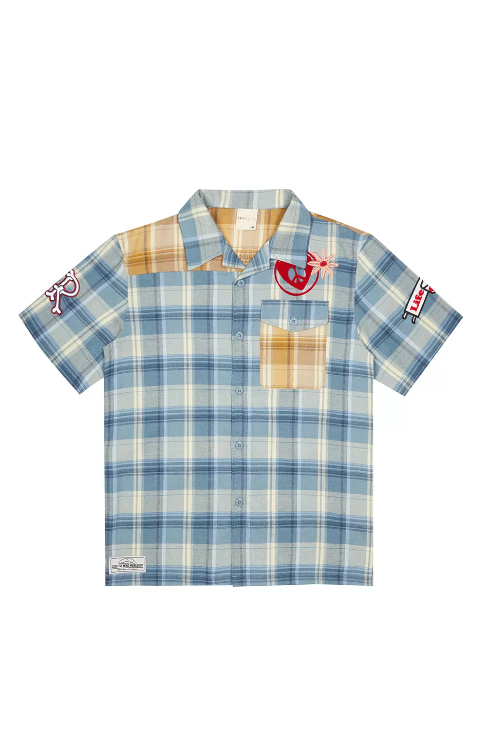 Plaid Color Block Graphic Shirt - Blue Plaid