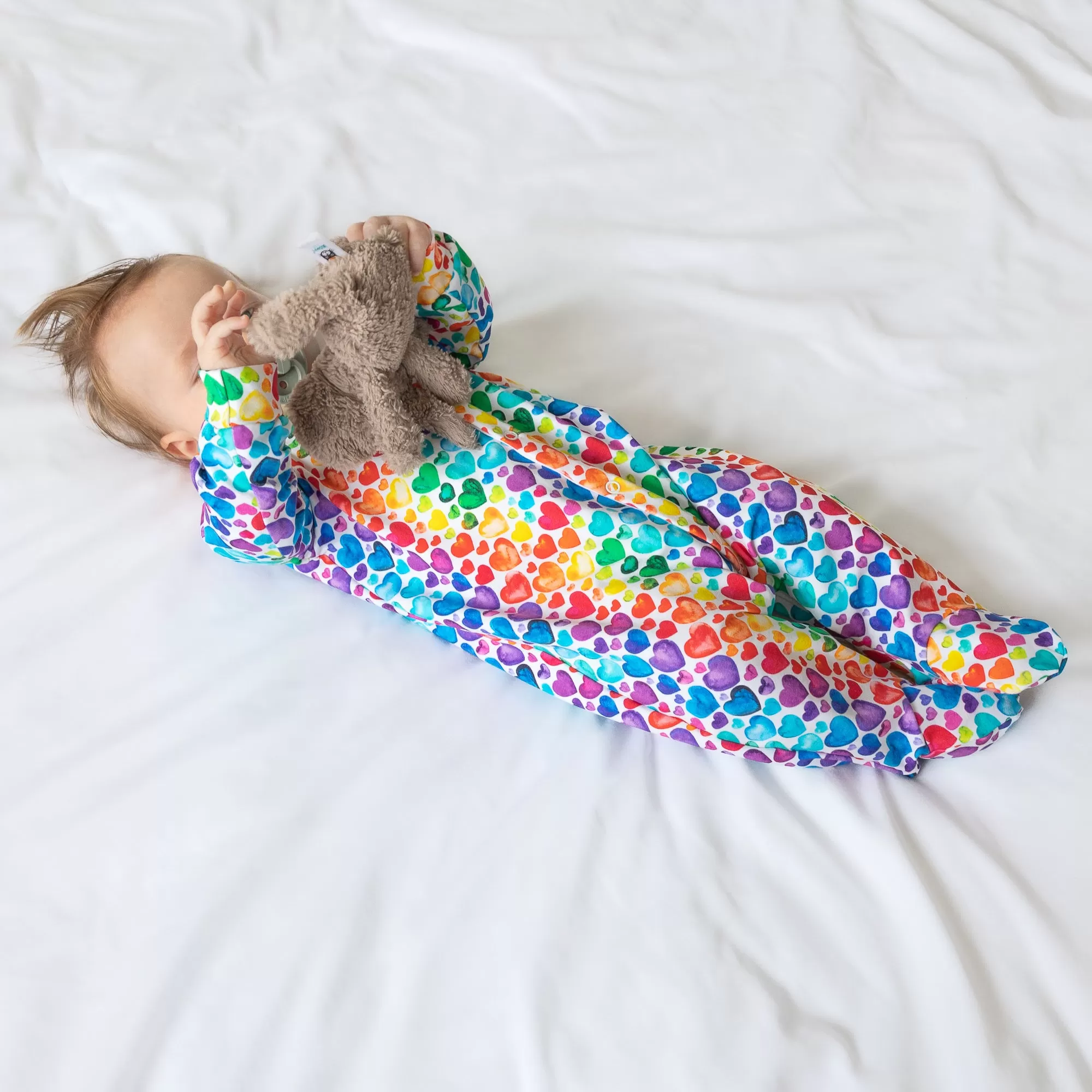 Rainbow Heart cotton sleepsuit