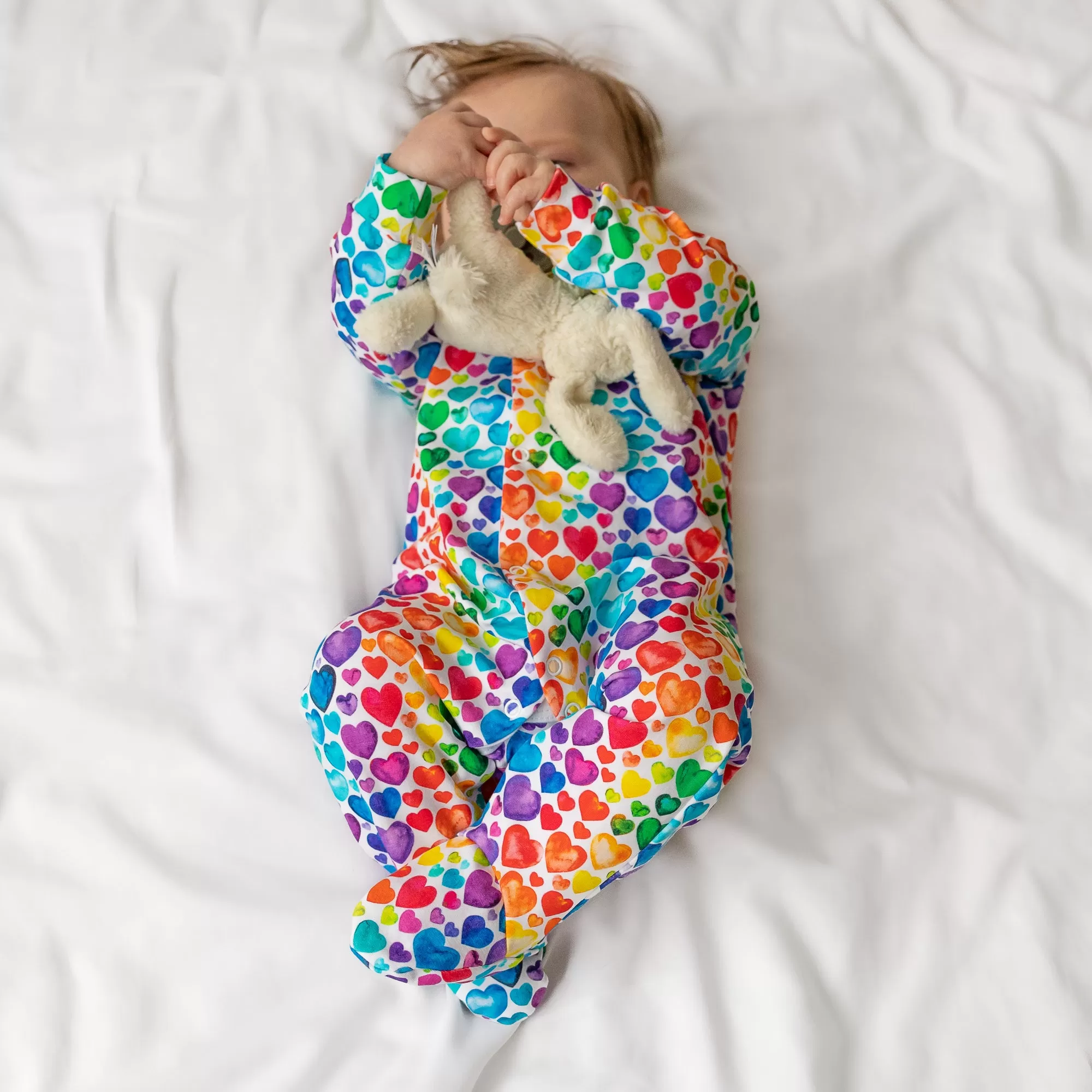 Rainbow Heart cotton sleepsuit