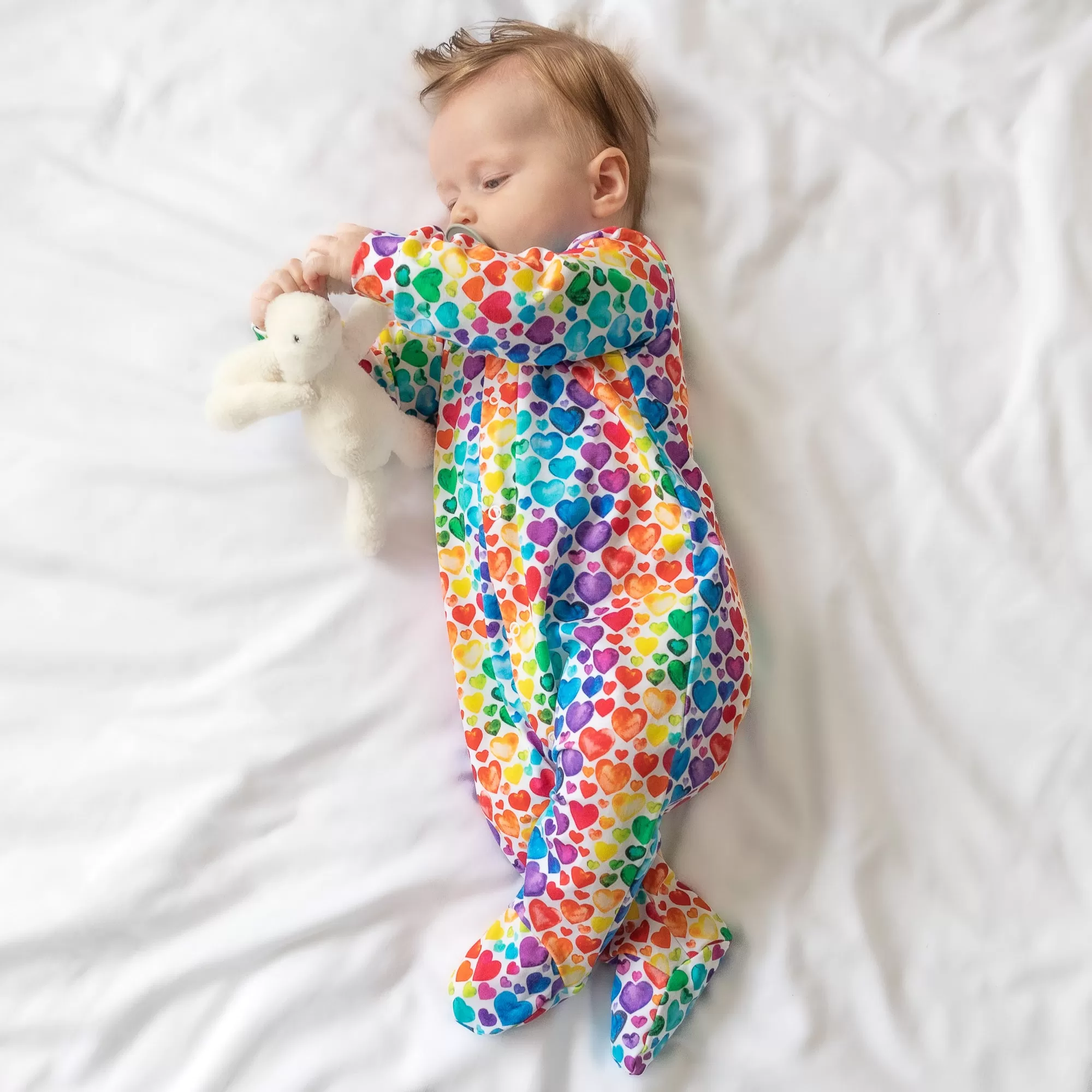 Rainbow Heart cotton sleepsuit