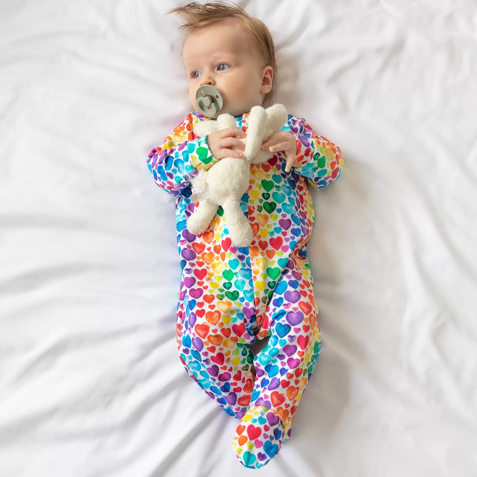 Rainbow Heart cotton sleepsuit