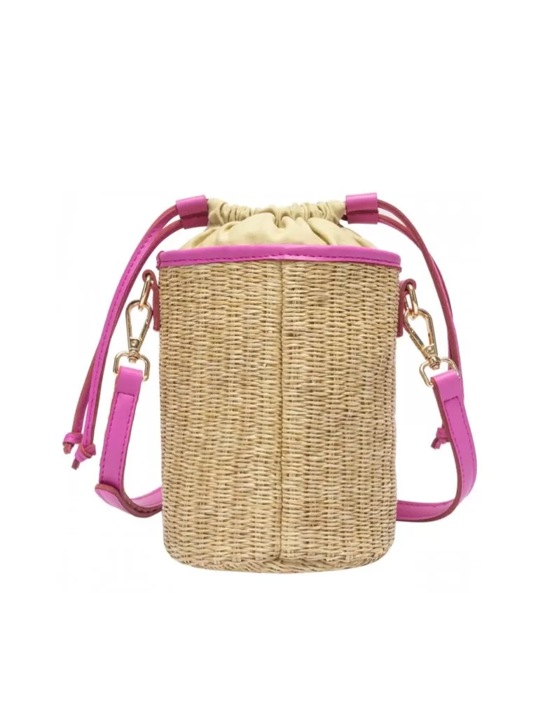 Rattan Drawstring Bag - Fuchsia