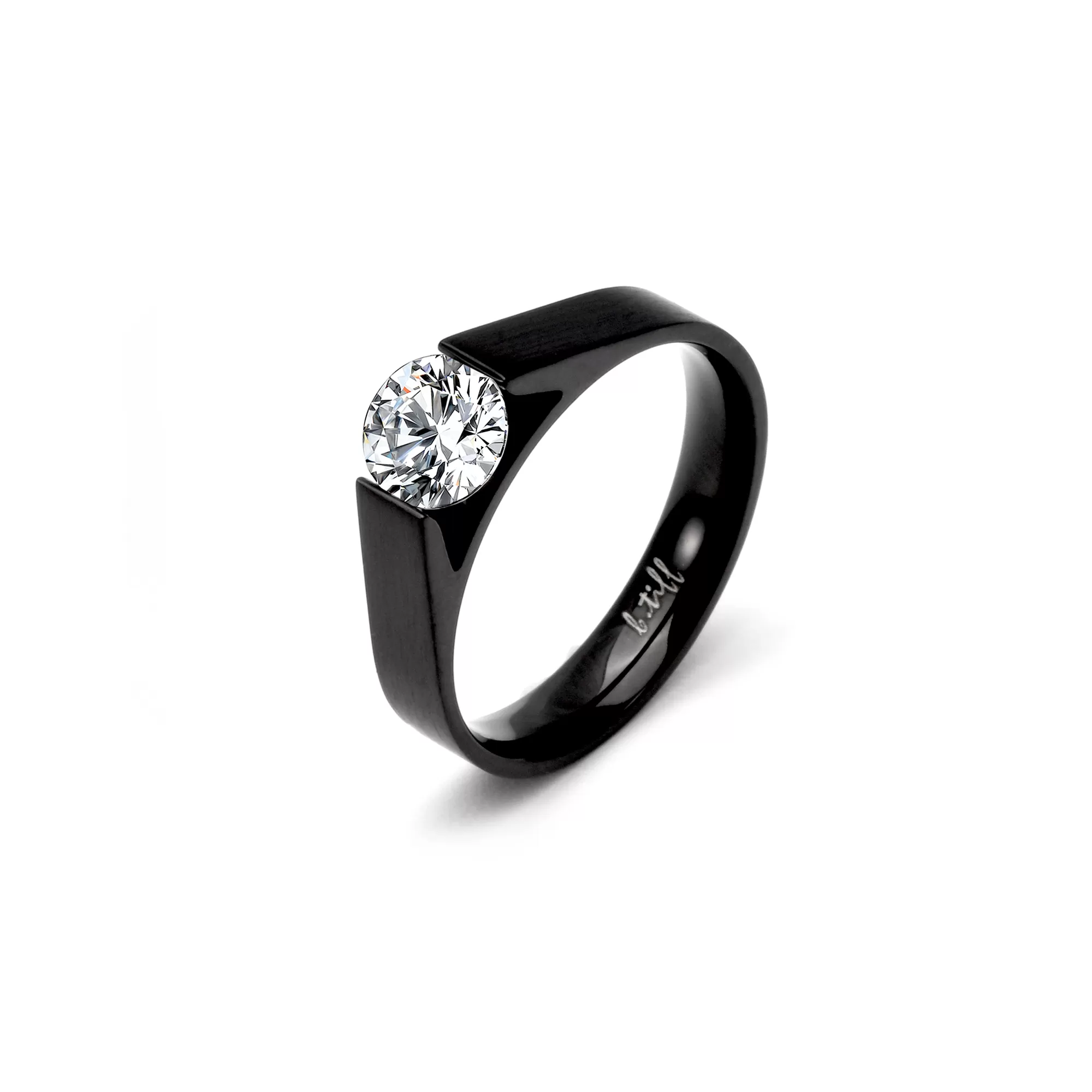 RG096B B.Tiff .75 ct Black Anodized Stainless Steel Round Solitaire Engagement Ring