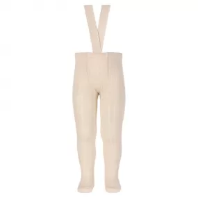 Rib Tights with elastic suspenders - Linen