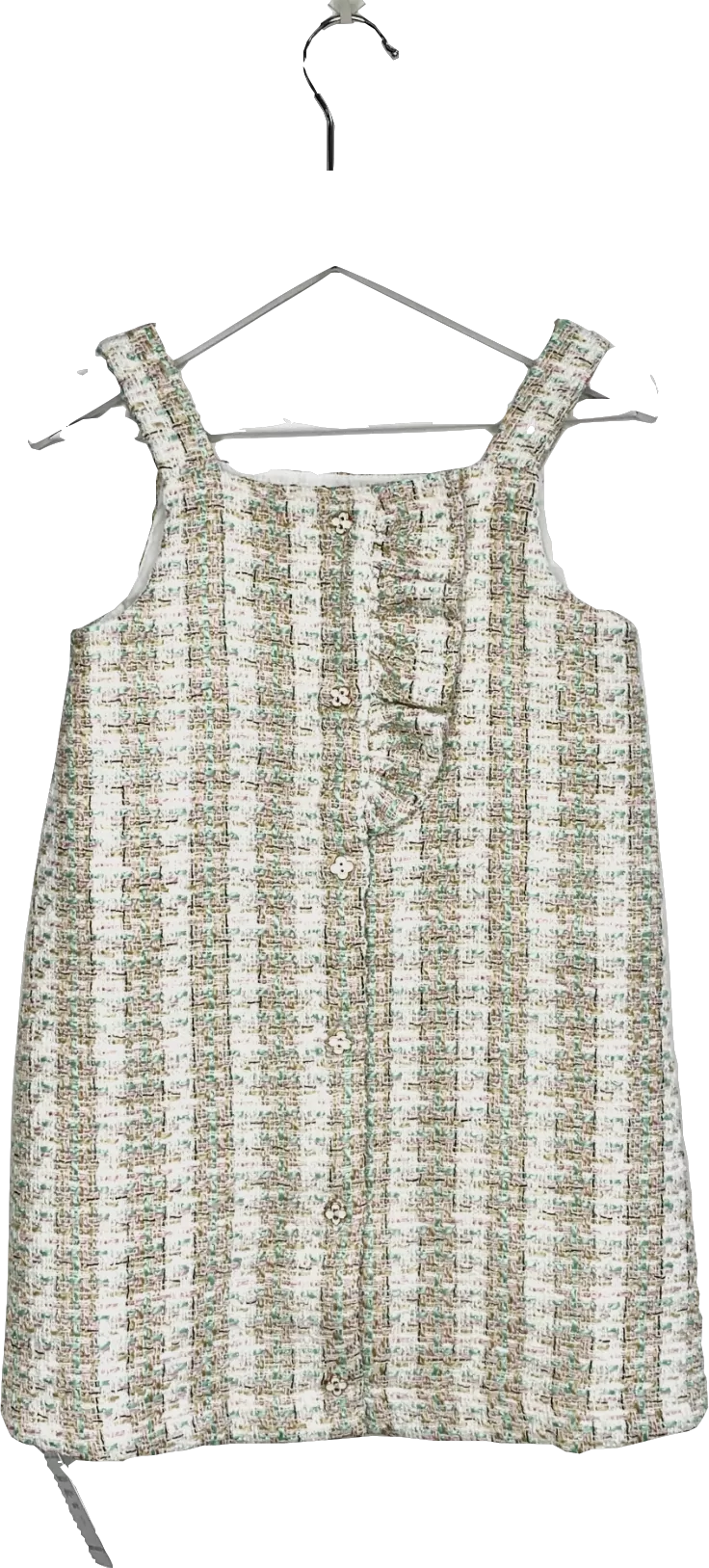 River Island Mini Girls Green Boucle Frill Pinny Dress 3 Years