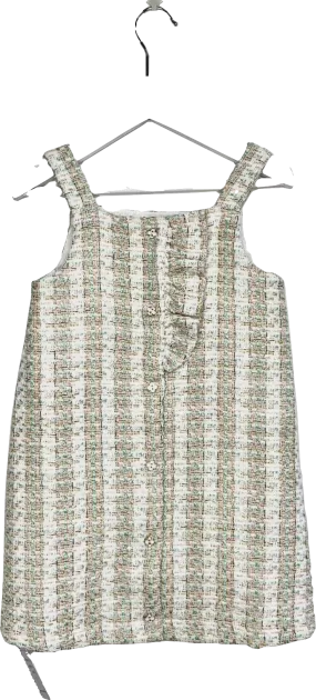 River Island Mini Girls Green Boucle Frill Pinny Dress 3 Years