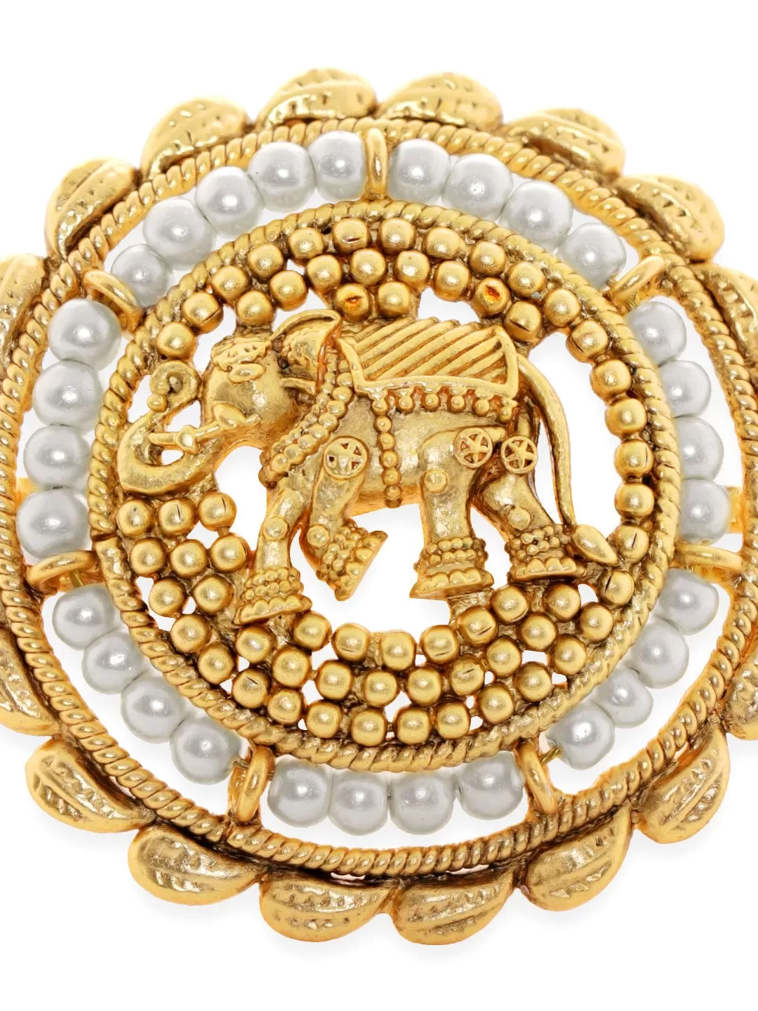 Rubans 22K Gold-Plated Beaded Elephant Charm Finger Ring