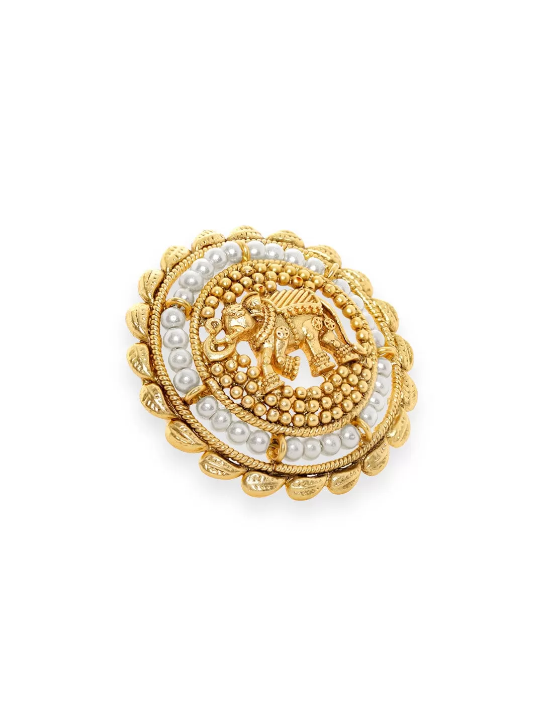 Rubans 22K Gold-Plated Beaded Elephant Charm Finger Ring