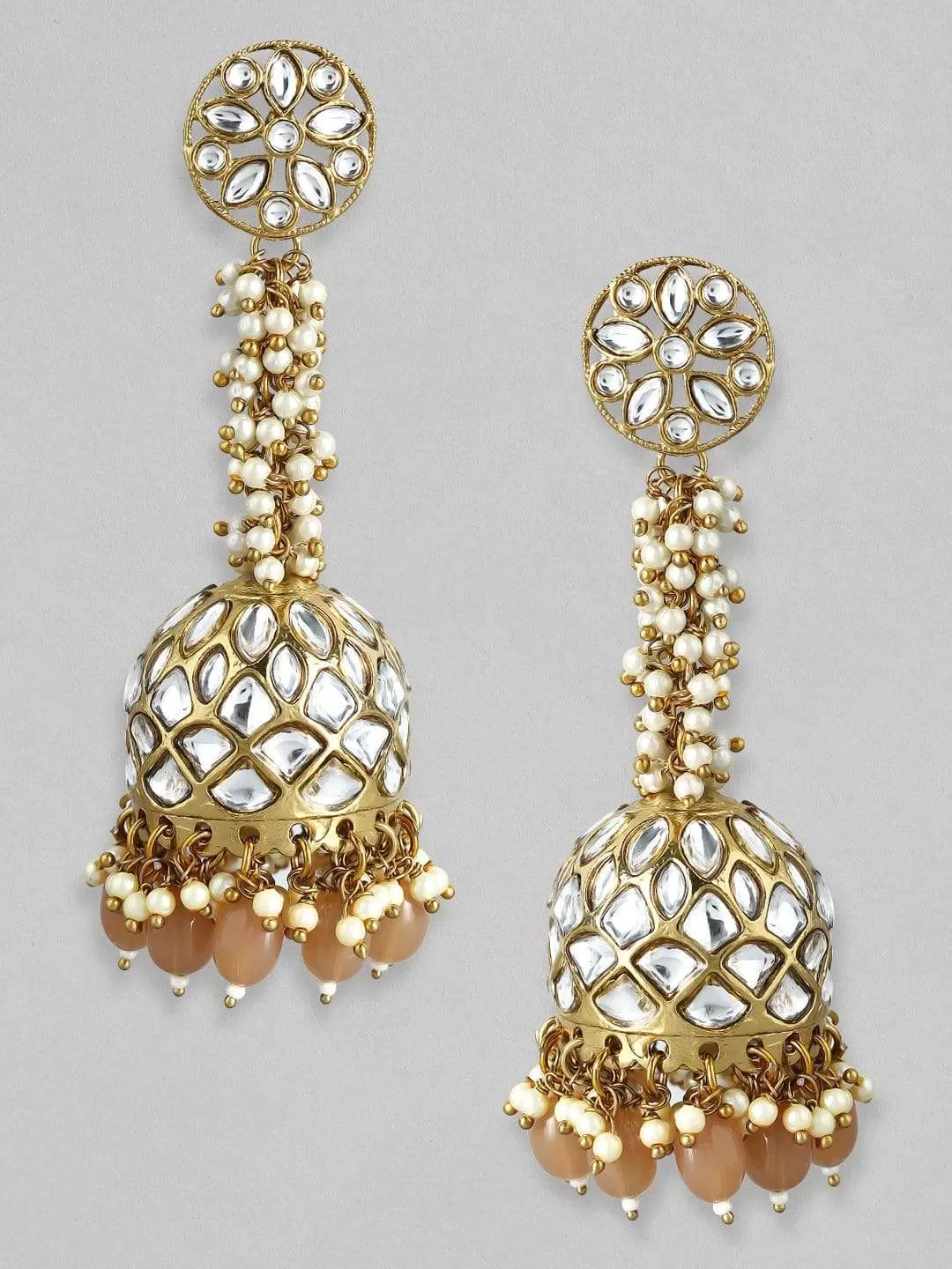 Rubans 24K Gold-Plated Kundan Contemporary Jhumkas