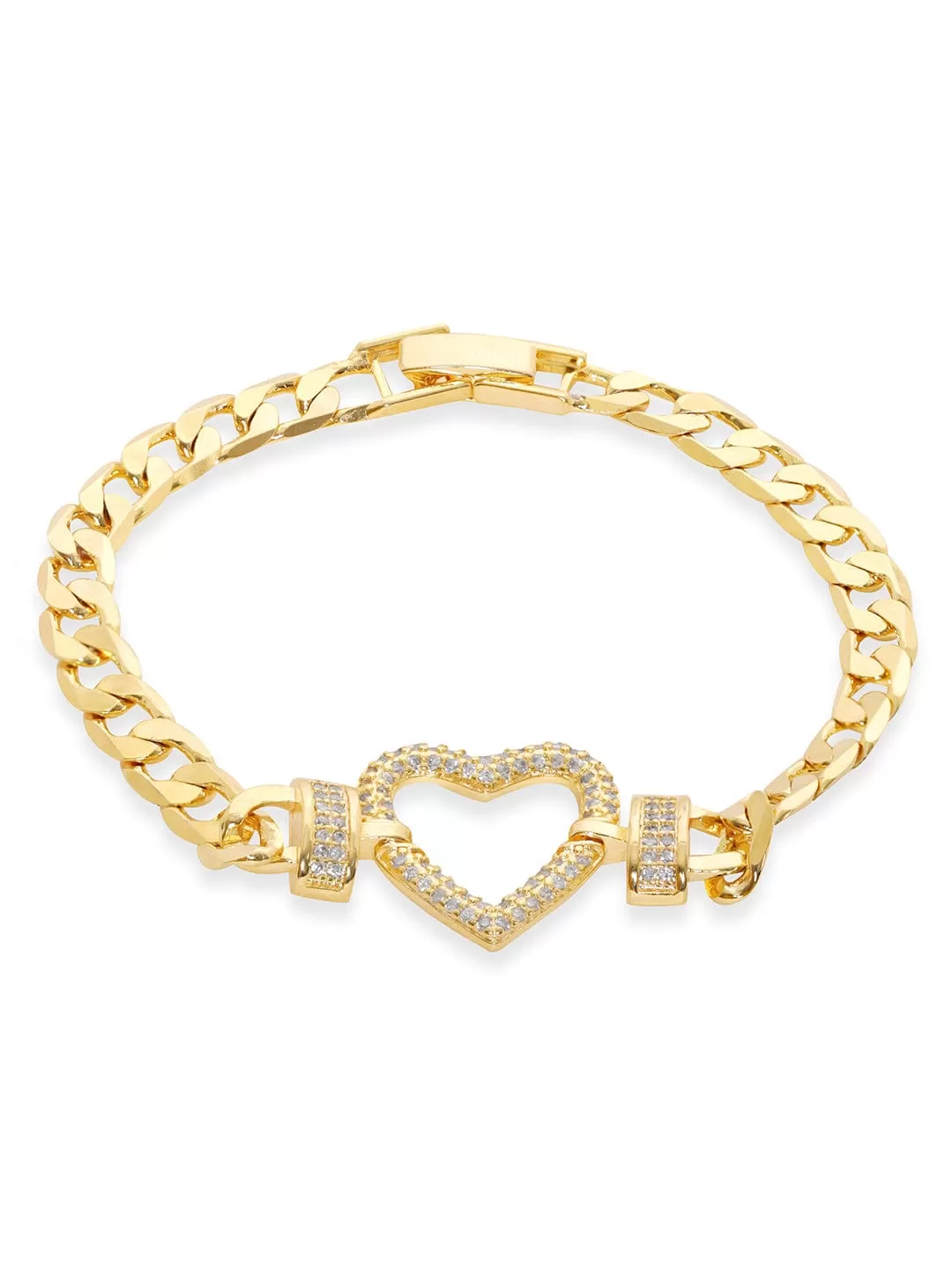 Rubans Voguish 18K Gold Plated Zirconia Pave studded Cuban Chain Heart Classy bracelet