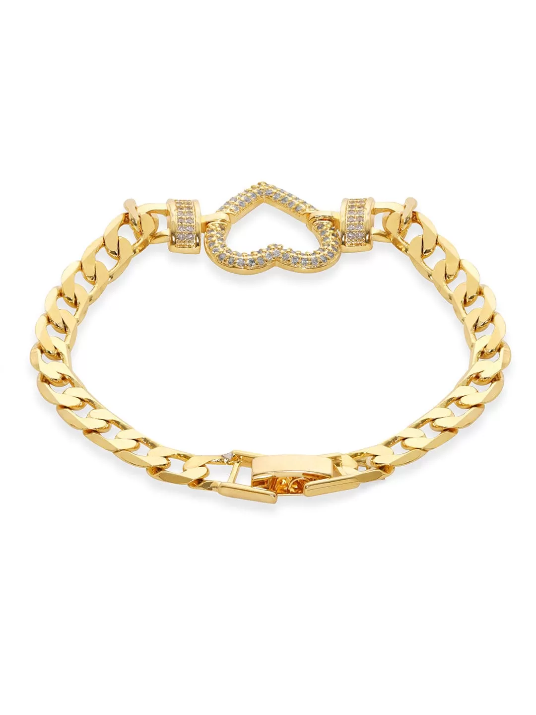 Rubans Voguish 18K Gold Plated Zirconia Pave studded Cuban Chain Heart Classy bracelet