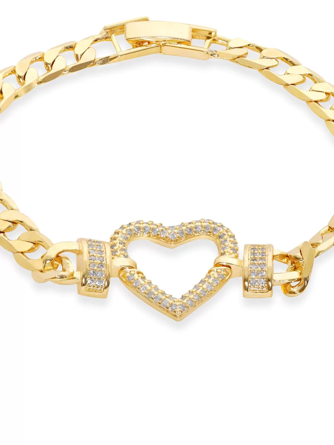 Rubans Voguish 18K Gold Plated Zirconia Pave studded Cuban Chain Heart Classy bracelet