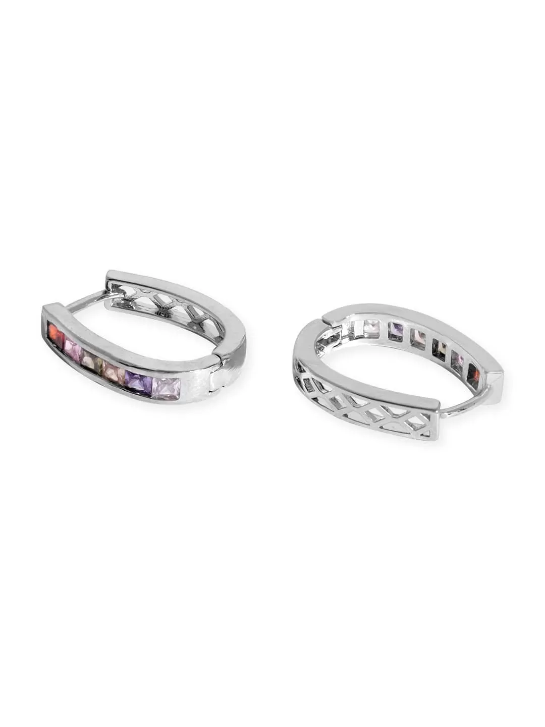 Rubans Voguish Rhodium Plated Multicolor Zirconia U Hoop Earrings