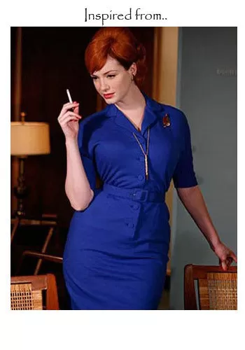 Sheila - Joan Holloway vintage pencil dress blue