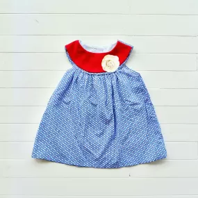 Silene Dress in Bright Red & Tiny Hexagon Blue