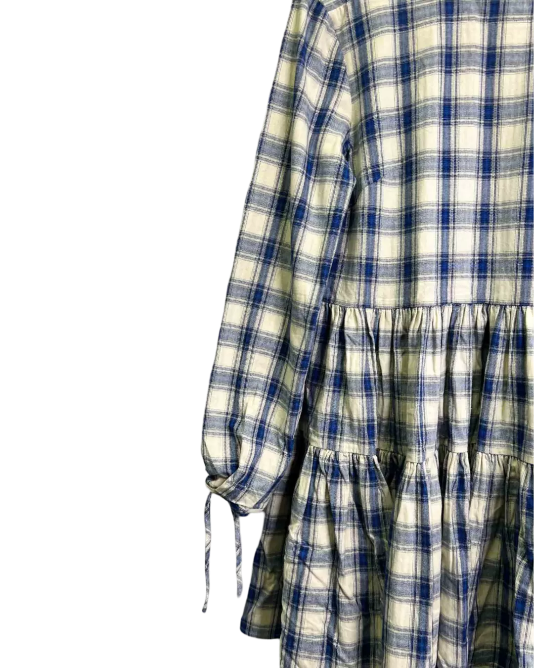 Size S - Verner Blue and White Check Frill Midi Dress