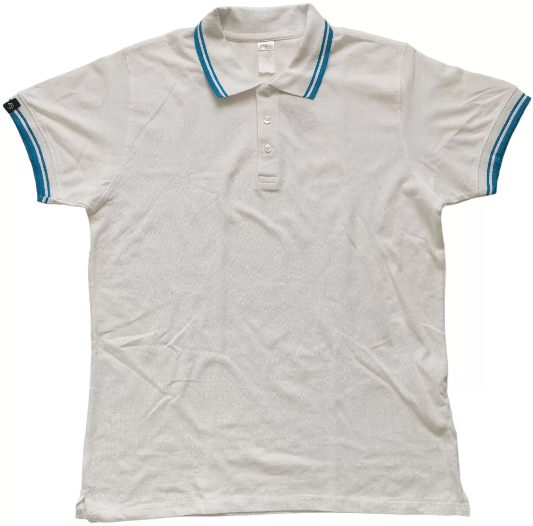 SLS 0577 ― Kontraststreifen Polo Shirt - Weiß / Aqua Blau