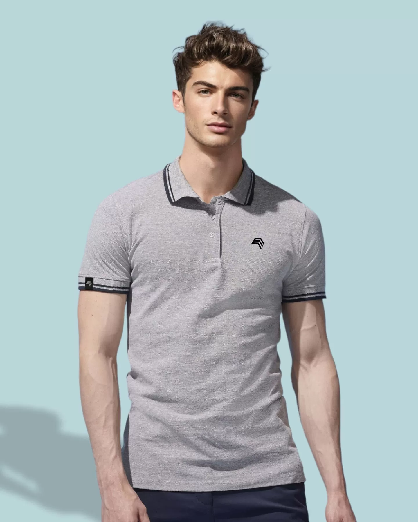 SLS 0577 ― Kontraststreifen Polo Shirt - Weiß / Aqua Blau