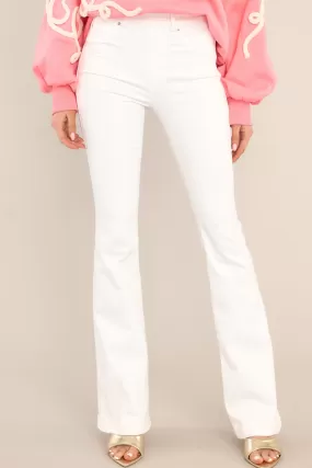 Stretch Pull On White Flare Jeans