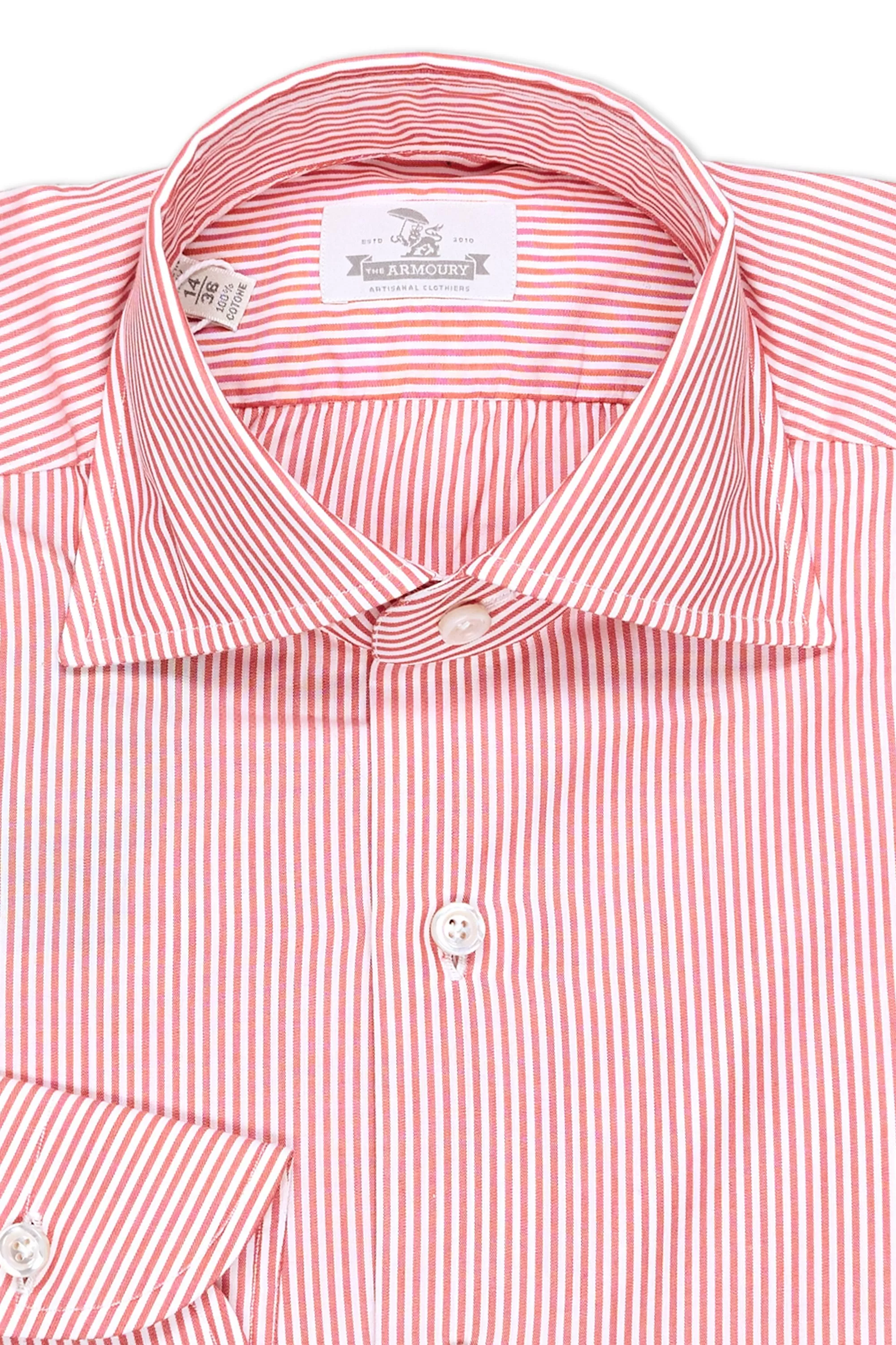 The Armoury White with Red Stripe Cotton Spread Collar Shirt