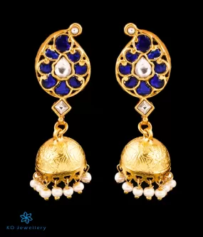 The Paisley Silver Kundan Jhumkas (Blue)