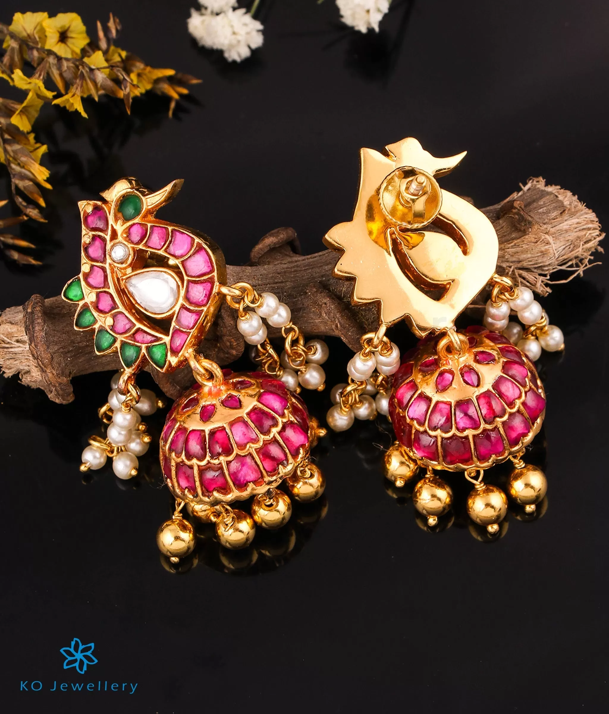 The Sujati Silver Kundan Peacock Jhumkas