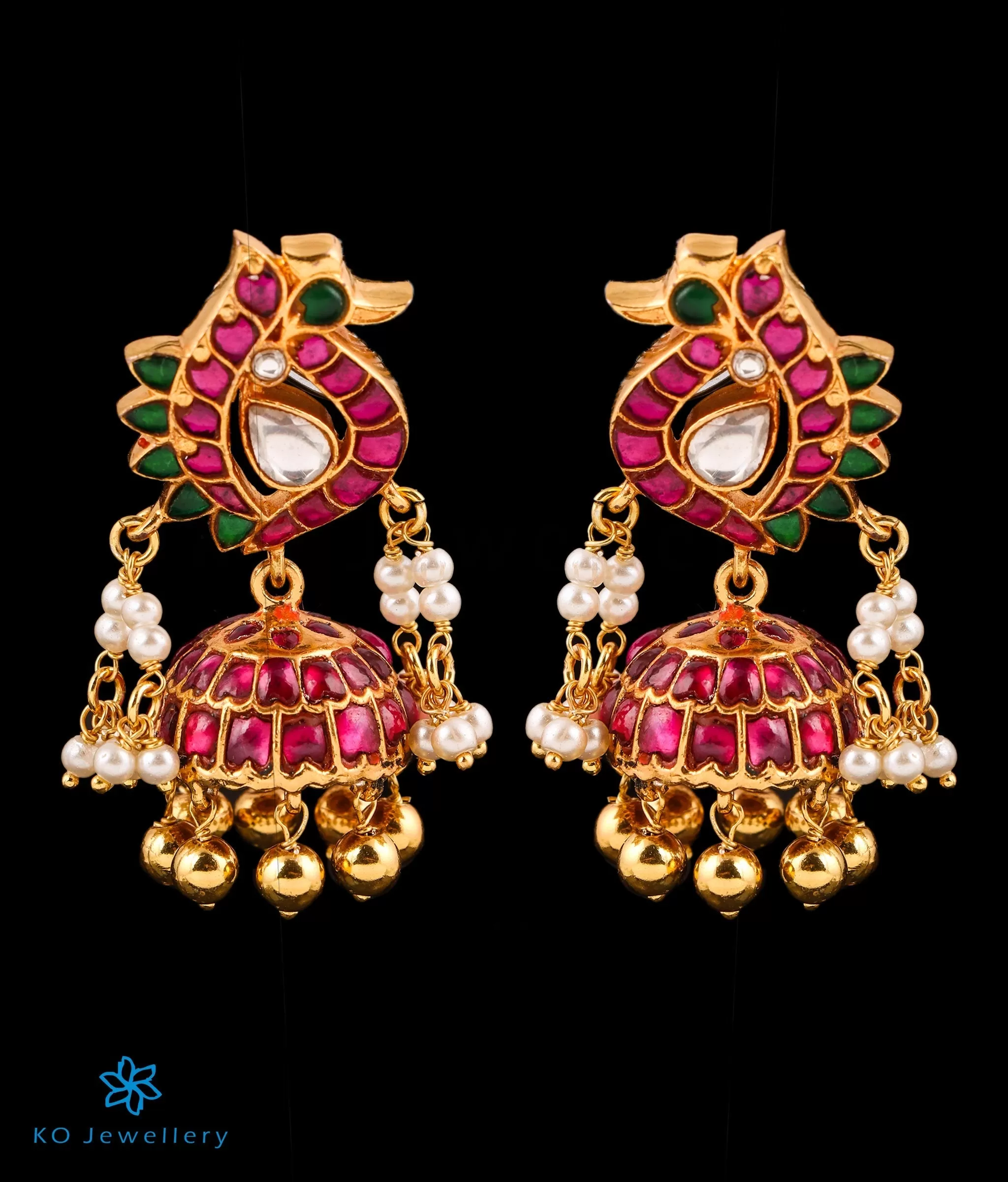 The Sujati Silver Kundan Peacock Jhumkas