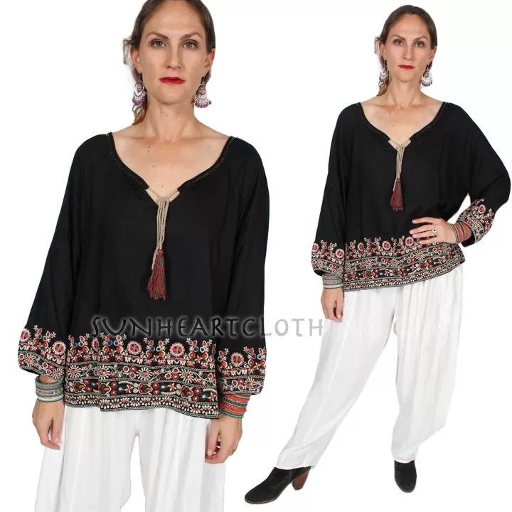 Tienda ho Beaded Embroidered Tassel Blouse Top Boho Hippie Chic Plus Sml-2x Discount Applied