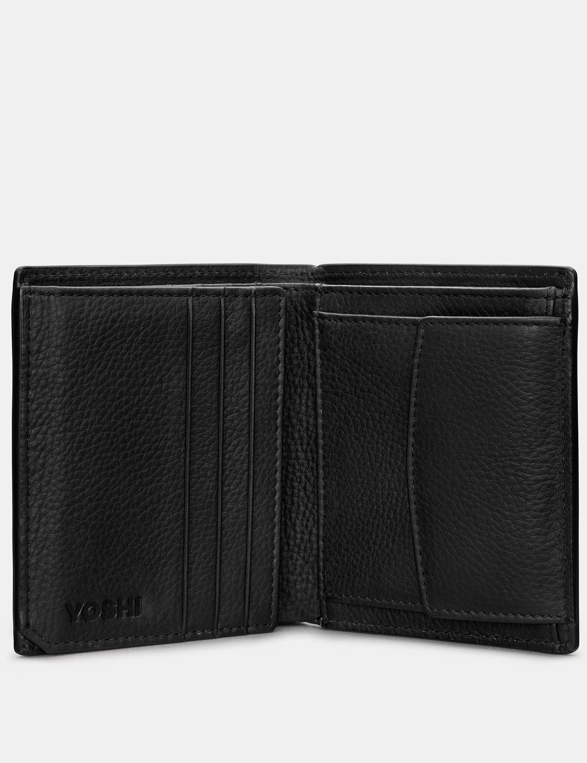 Two Fold Black Leather Coin Pocket Wallet