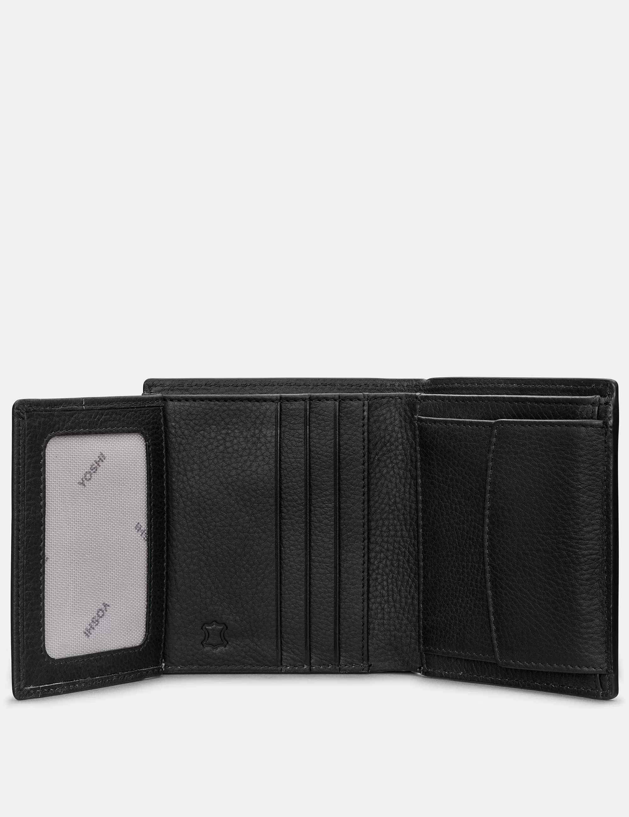 Two Fold Black Leather Coin Pocket Wallet