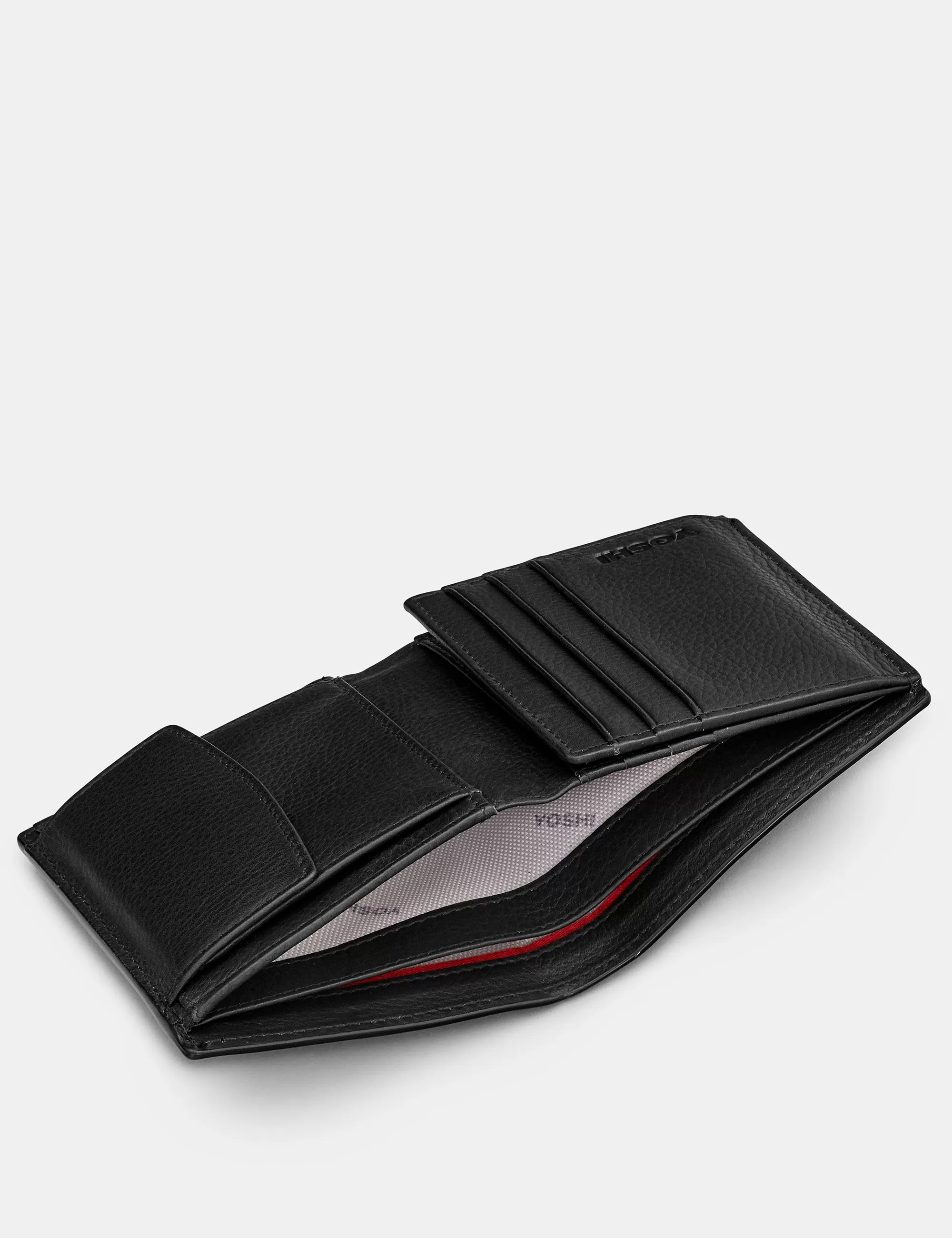 Two Fold Black Leather Coin Pocket Wallet