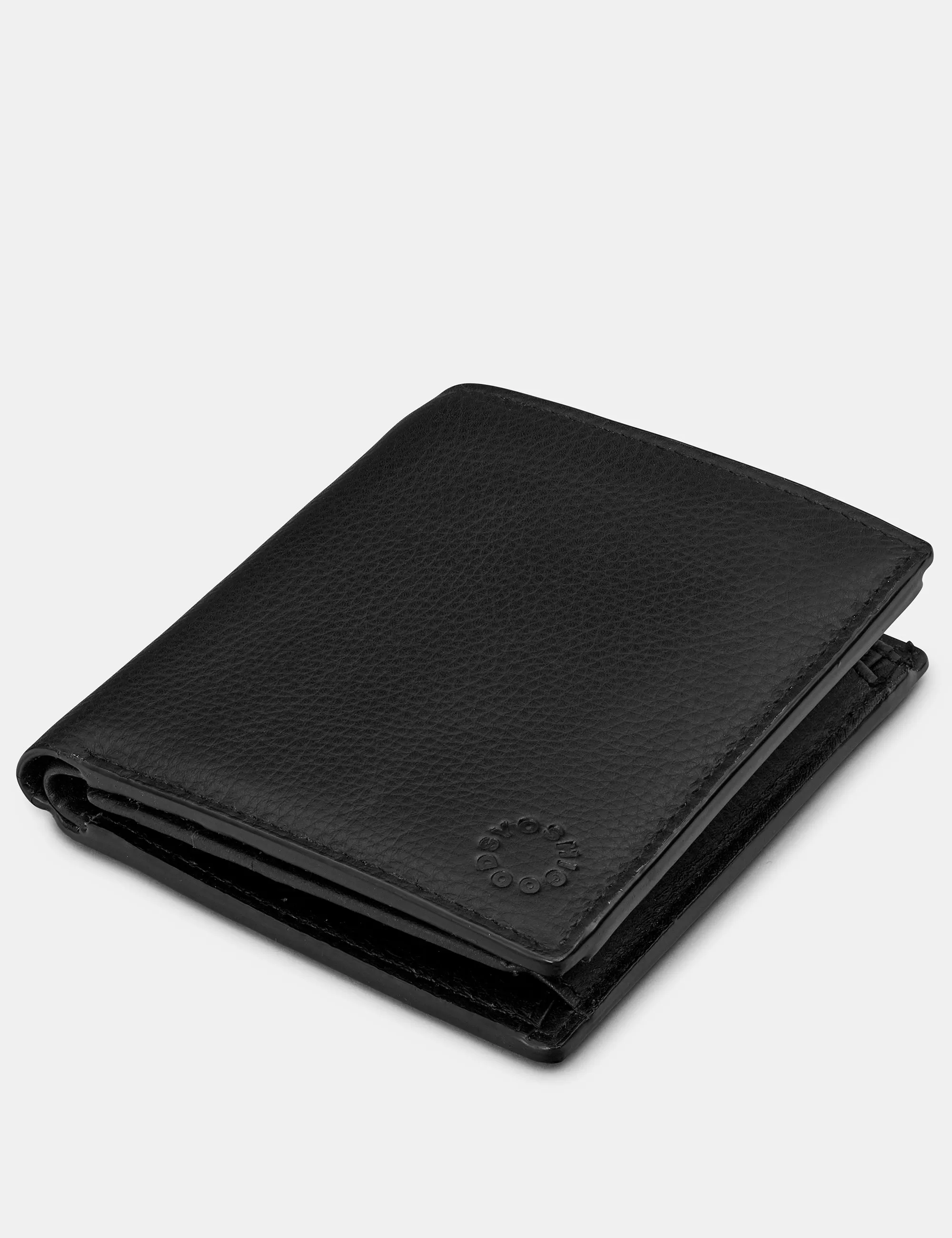 Two Fold Black Leather Coin Pocket Wallet