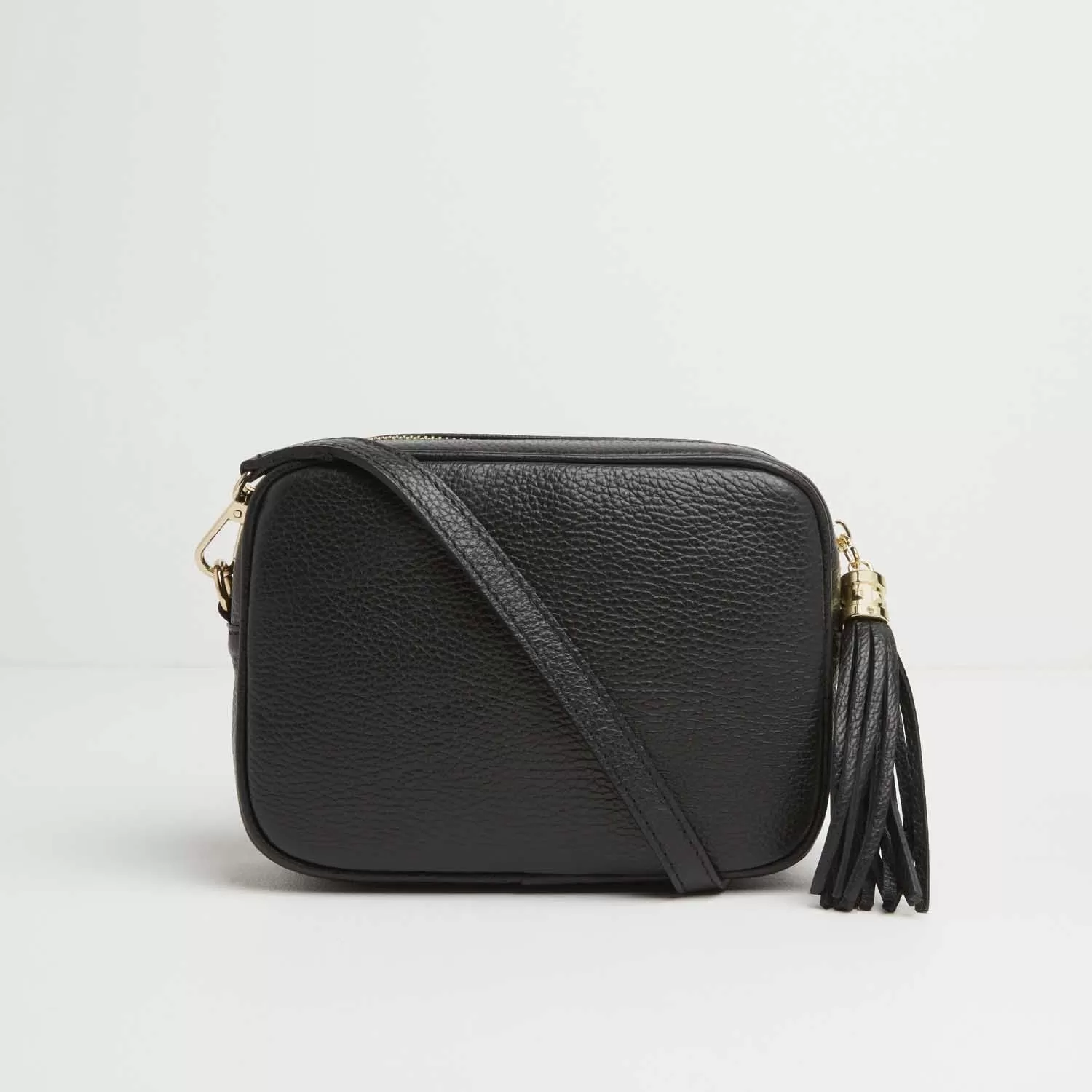 Verona Crossbody Tassel Black Bag with Green Stripe Strap