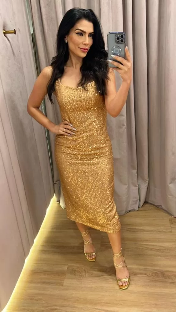 VESTIDO LUZIA FAZZOLLI 016085142 PAET MIDI DOURADO