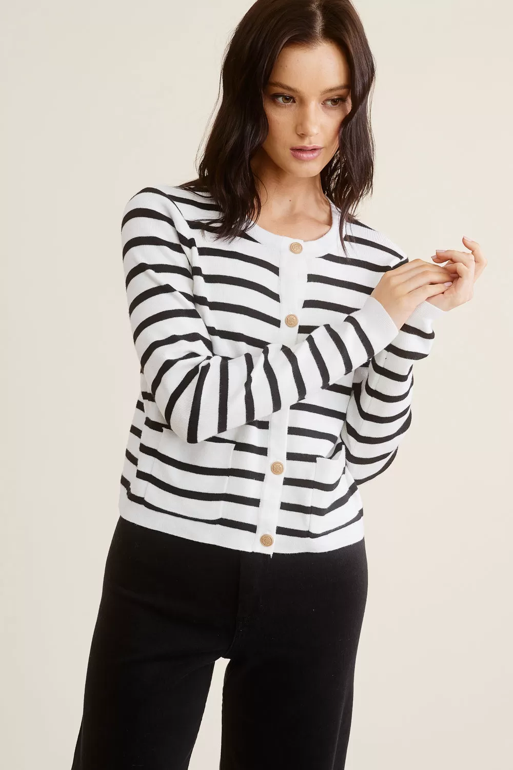 White and Black Striped Cardigan