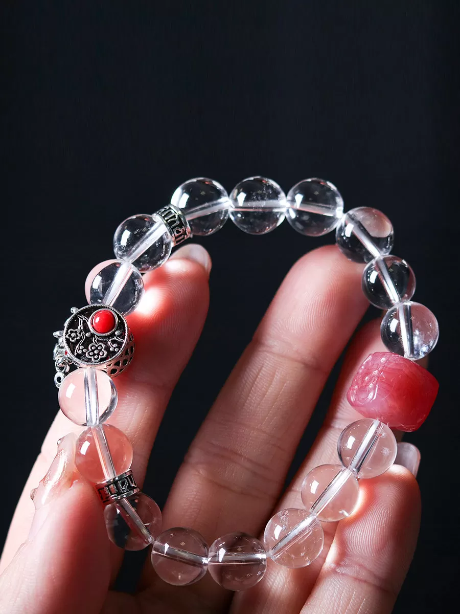 Women Ethnic White Crystal Woven Bracelet KL1045