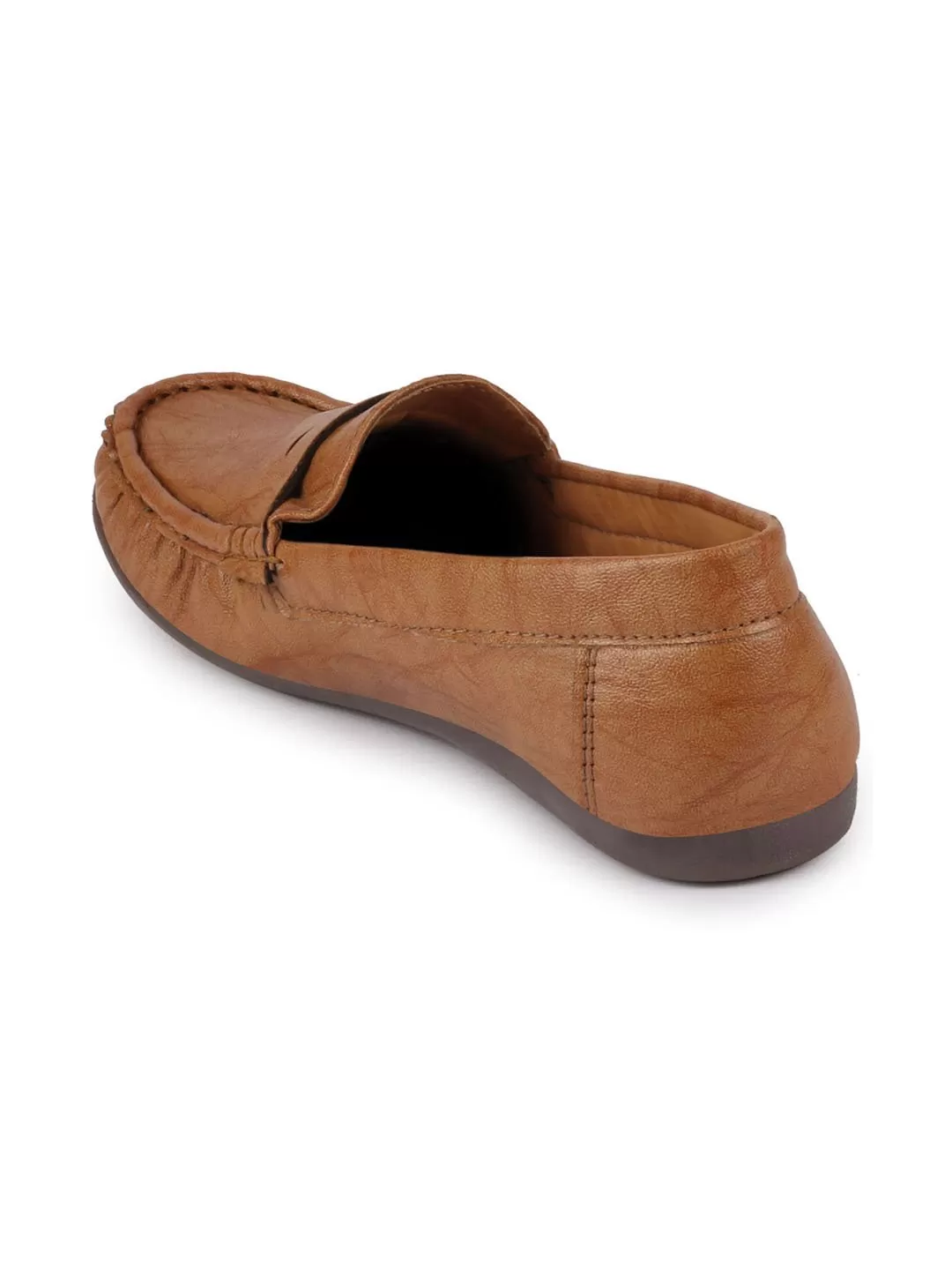 Women Tan Stitched Slip On Loafers